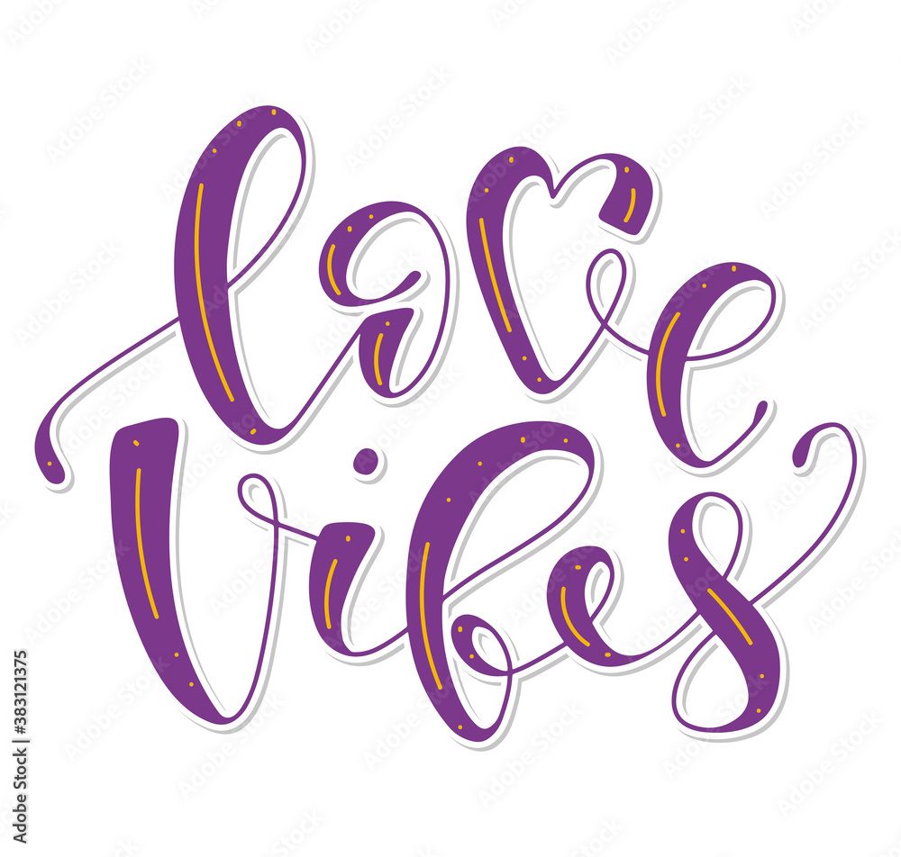 Love vibes hand drawn colored calligraphy isolated on white background. Good as poster, t shirt print, card, wallpaper, video or blog cover Love vibes hand drawn colored calligraphy isolated on white background. Good as poster, t shirt print, card, wallpaper, video or blog cover