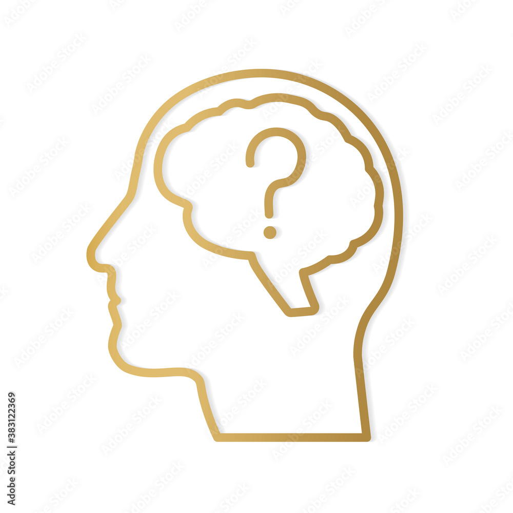 psychology concept, golden human brain with question mark - vector illustration psychology concept, golden human brain with question mark - vector illustration