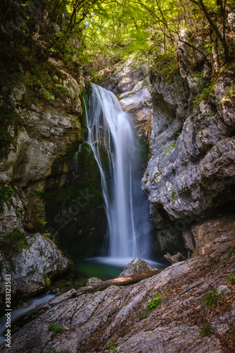 Mostnica waterfall in Voje valley in Slovenia