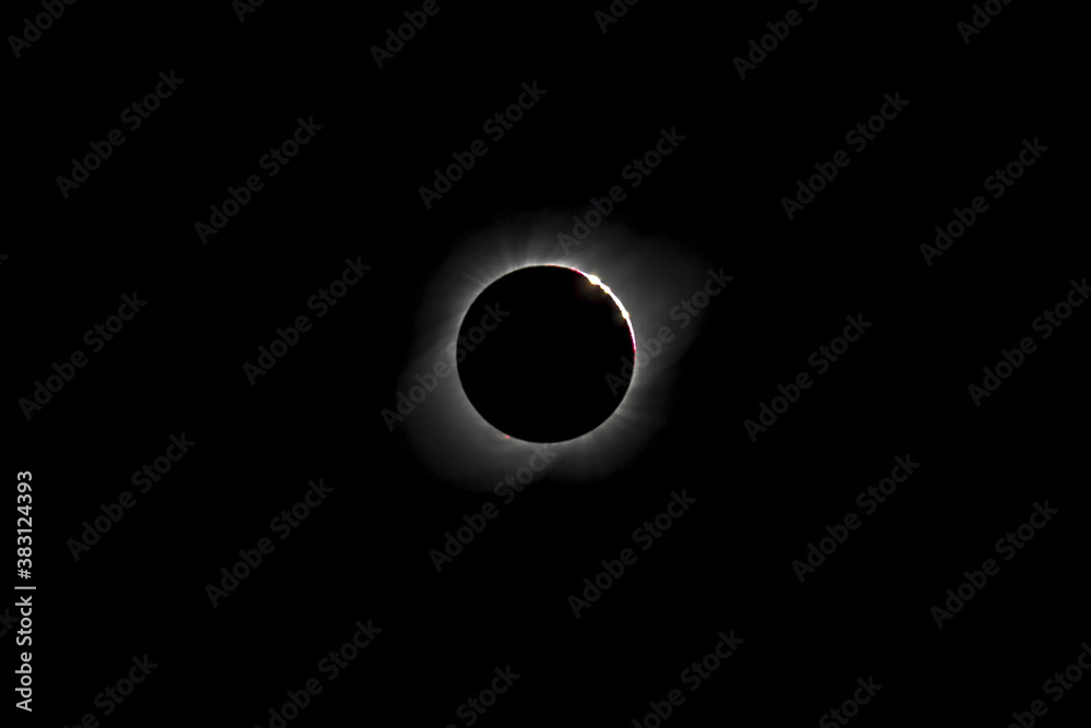 The Chromosphere external Sun atmosphere red layer during Total Solar Eclipse Chile 2nd July 2019, amazing view of the Sun covered by the Moon during totality phase and amazing phenomenon to see The Chromosphere external Sun atmosphere red layer during Total Solar Eclipse Chile 2nd July 2019, amazing view of the Sun covered by the Moon during totality phase and amazing phenomenon to see