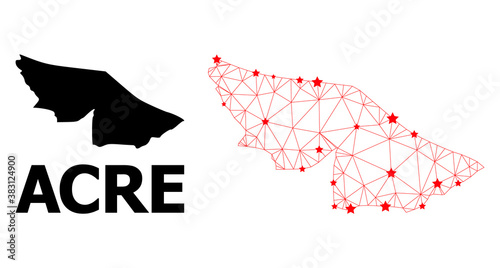 Network polygonal and solid map of Acre State. Vector model is created from map of Acre State with red stars. Abstract lines and stars are combined into map of Acre State.