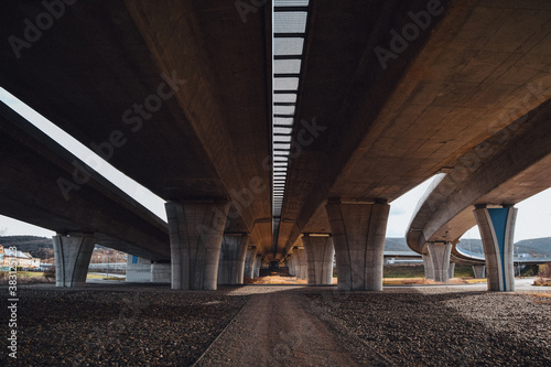 Beautiful view of Radotinsky Bridge at sunset, near Prague, Czech Republic