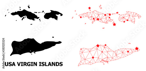 2D polygonal and solid map of American Virgin Islands. Vector structure is created from map of American Virgin Islands with red stars.