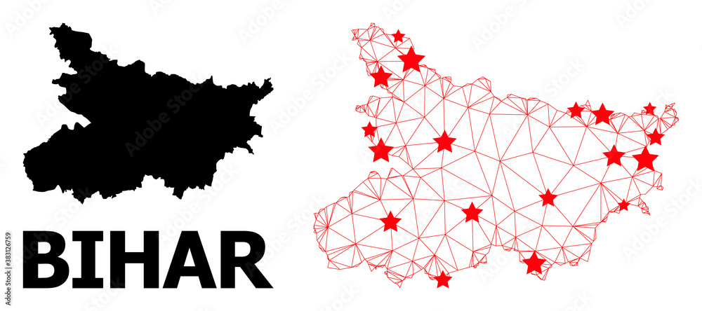 2D polygonal and solid map of Bihar State. Vector model is created from ...