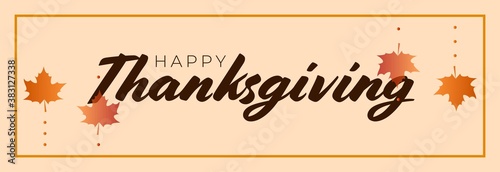 vector hand drawn thanksgiving lettering greeting phrase - happy thanksgiving day - with leaves and shiny flares.