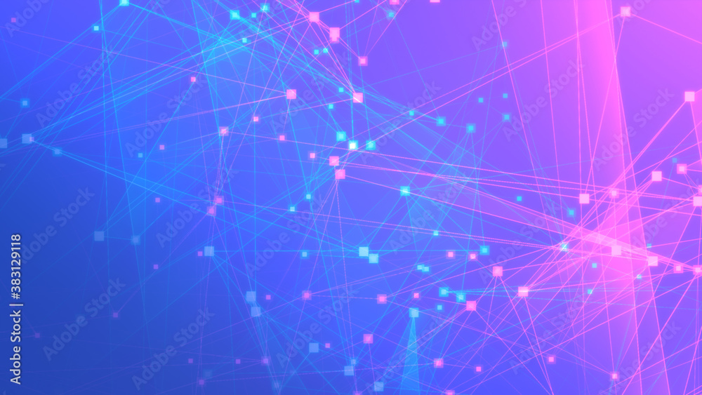 Fototapeta premium Abstract purple blue polygon tech network with connect technology background. Abstract dots and lines texture background. 3d rendering.