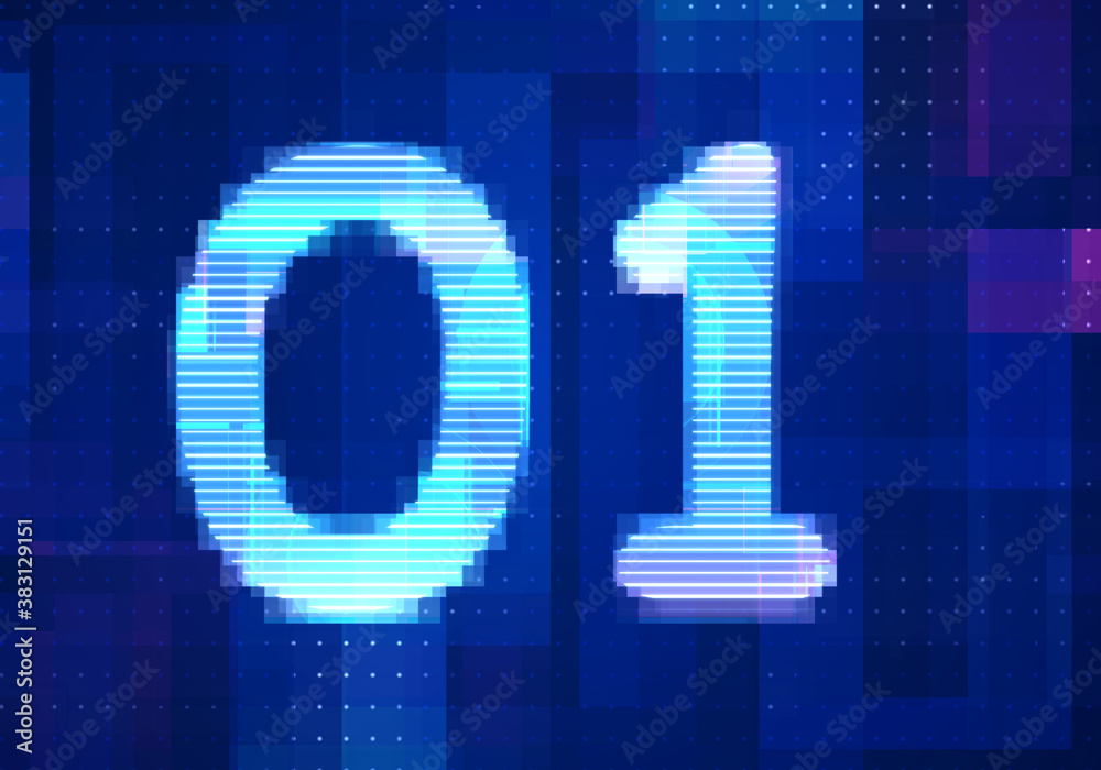 Fototapeta premium 01 binary computer code on the screen on monitor computer technology with blue background. Abstract digital future design concept.