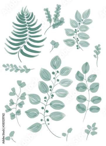 Illustration of green leaves, suitable for postcards