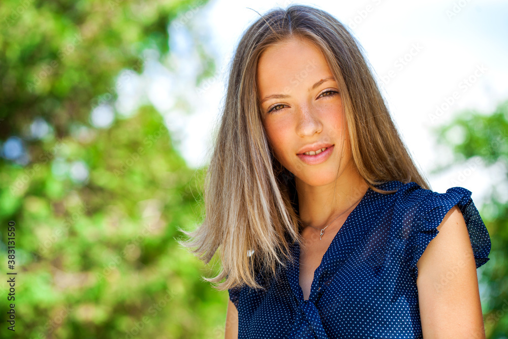 Close up portrait of a young beautiful girl in summer park Close up portrait of a young beautiful girl in summer park