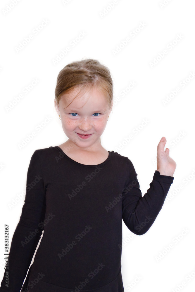 Beatiful young girl in black dancing dress isolated on white background Beatiful young girl in black dancing dress isolated on white background