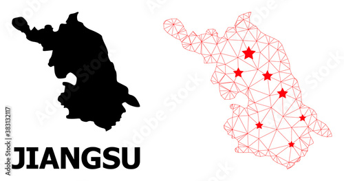 2D polygonal and solid Map of Jiangsu Province. Vector model is created from Map of Jiangsu Province with red stars. Abstract lines and stars form Map of Jiangsu Province. photo