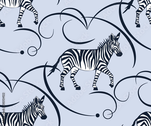 Vector background hand drawn exotic zebra. Hand drawn ink illustration. Modern ornamental decorative background. Square print for textile, cloth, scrapbooking
