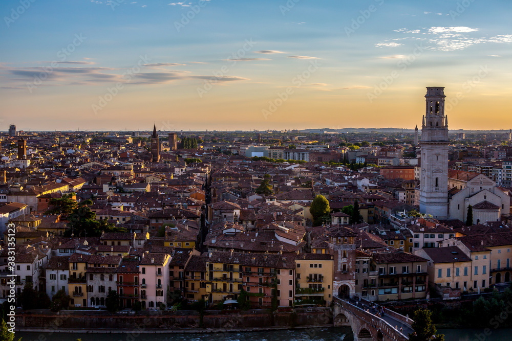 Panorama of the city of Verona during sunset. 
City landscape.