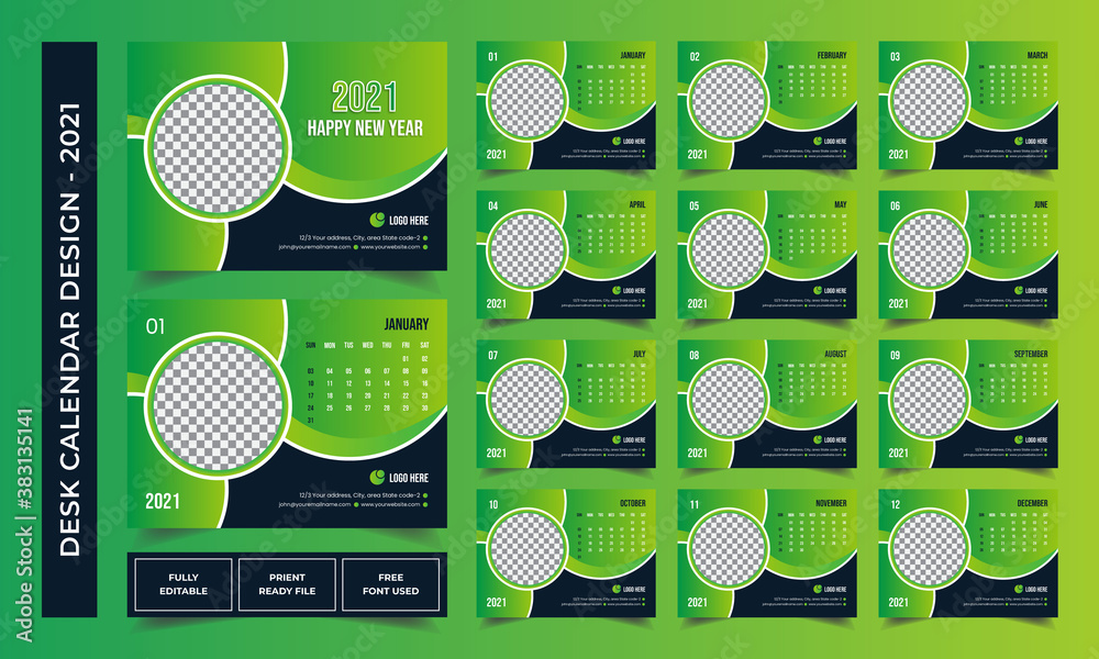 2021 Desk Calendar design, Calendar Design for 2021, 2022 Year, Set of ...