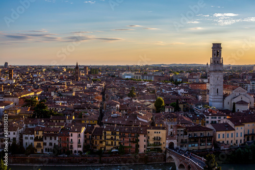 Panorama of the city of Verona during sunset. City landscape.