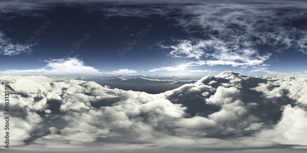 Panorama of clouds, HDRI, environment map , Round panorama, spherical panorama, equidistant projection, panorama 360, flying above the clouds,sky above the clouds, 3D rendering Panorama of clouds, HDRI, environment map , Round panorama, spherical panorama, equidistant projection, panorama 360, flying above the clouds,sky above the clouds, 3D rendering