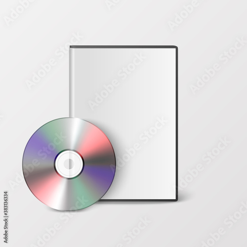 Vector 3d Realistic CD, DVD with Cover Box Set Closeup Isolated on White Background. Design Template. CD Packaging Copy Space. Front View