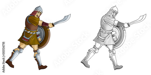 cartoon sketch scene with roman or greek ancient character warrior or gladiator on white background - illustration