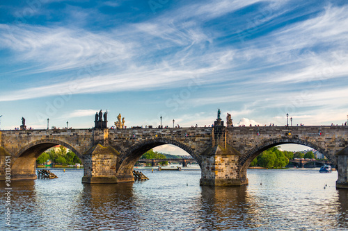 Summer landscape of Prague view of the Ltava river and the famous Charles bridge photo