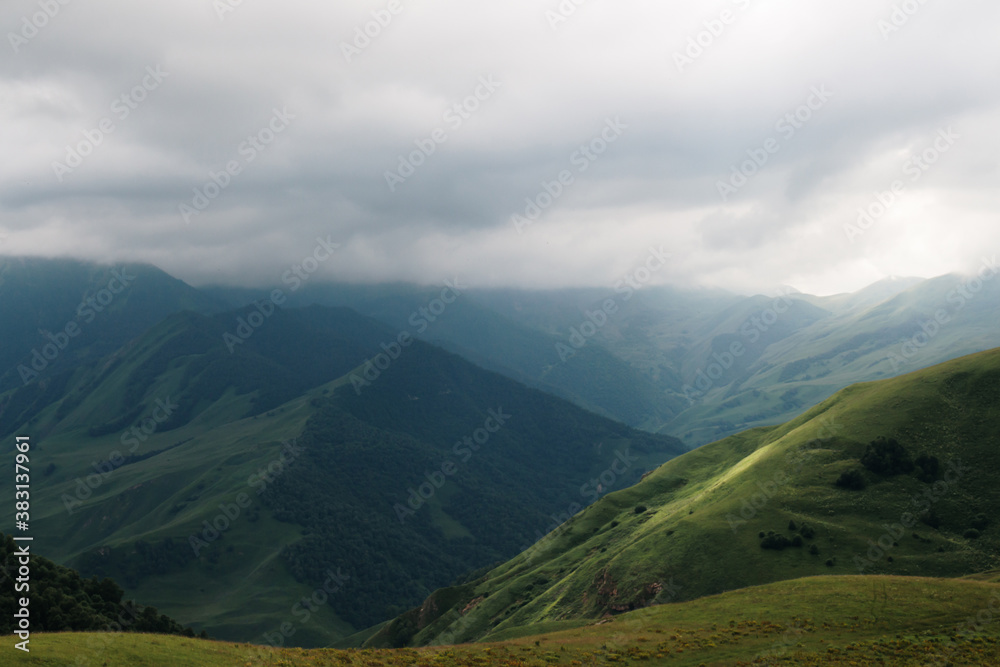 Fototapeta premium Stunning view from the pass Aktoprak in Caucasus mountains, Russia.