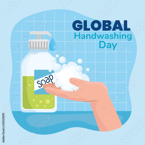 Global handswashing day and hands with soap bottle design, Hygiene wash health and clean theme Vector illustration photo