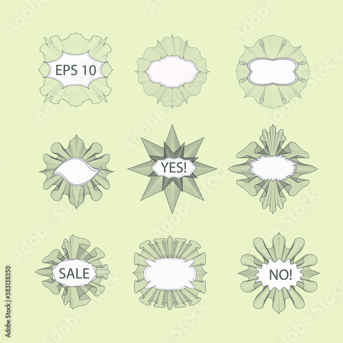A set of grey rosettes or money style emblems with a text box. Vector graphics. EPS 10
