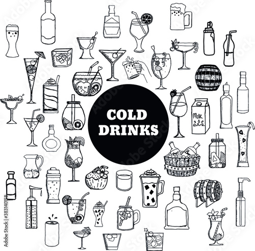 hand draw icons set cold drinks
