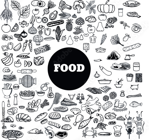 set of food hand drawn icons