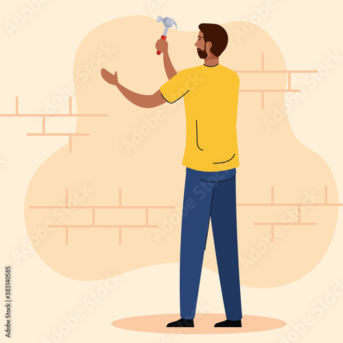 man cartoon with construction hammer design of remodeling working and repairing theme Vector illustration