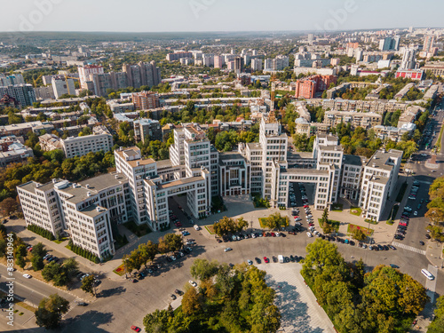 Aerial view of Derzhprom building on freedom square in kharkov