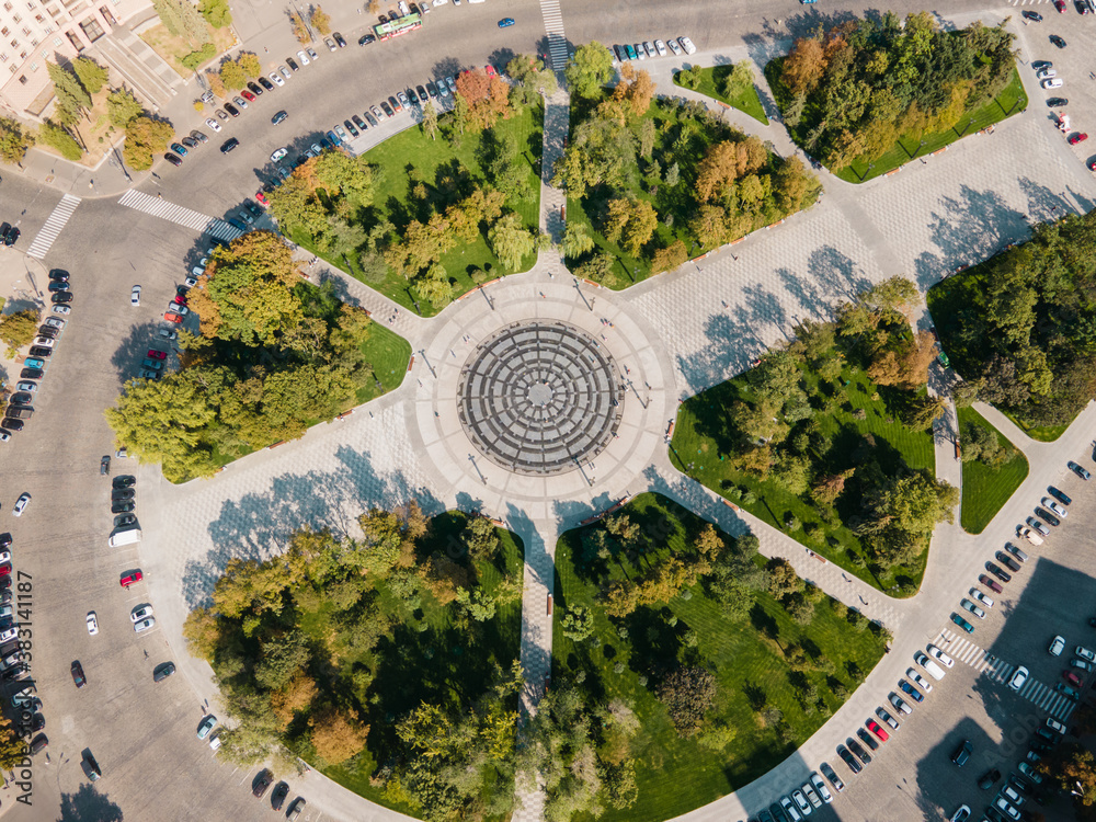 Aerial view of freedom square in kharkov in the afternoon