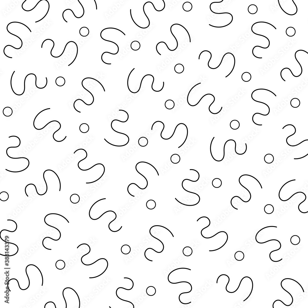 Vector seamless, abstract, black and white pattern. Memphis Style