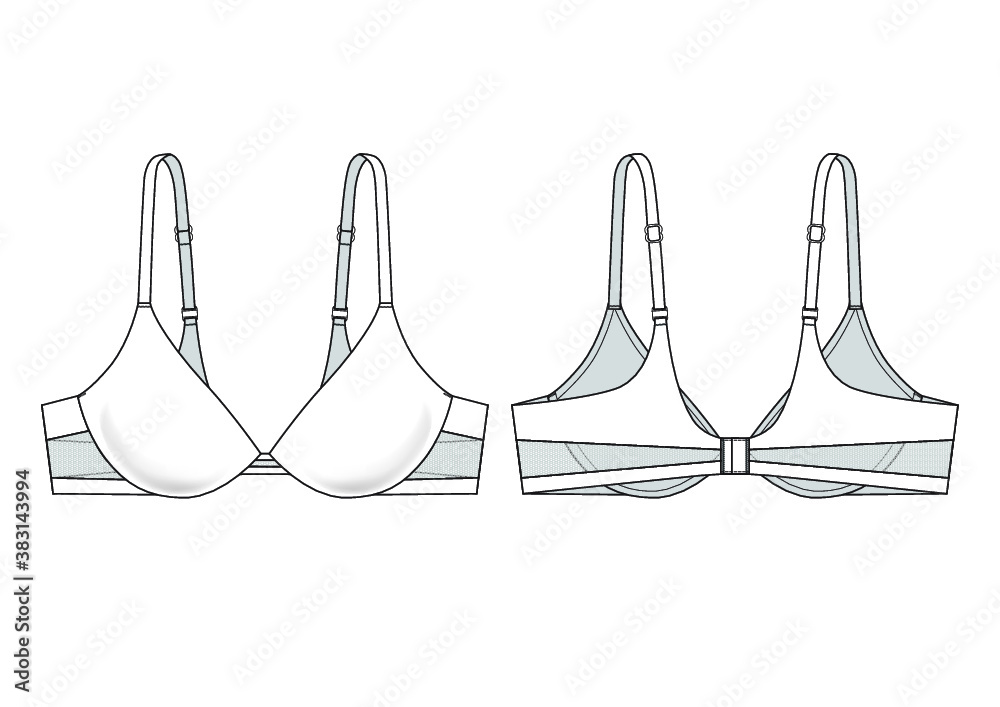Bonding No Wire Bra technical illustration. Editable lingerie flat ...