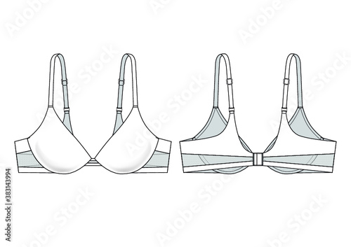 Bonding No Wire Bra technical illustration. Editable lingerie flat fashion sketch