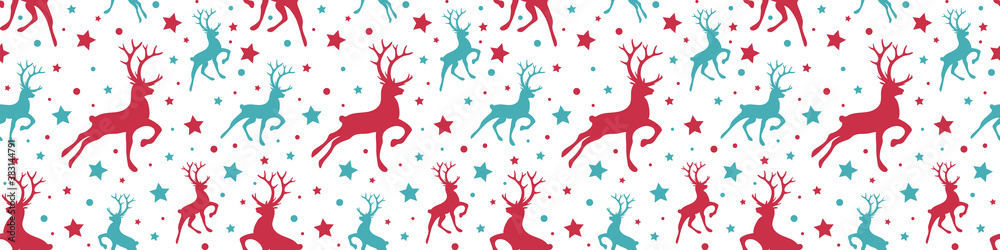 Fototapeta premium Christmas seamless pattern with reindeers. Wrapping paper. Vector
