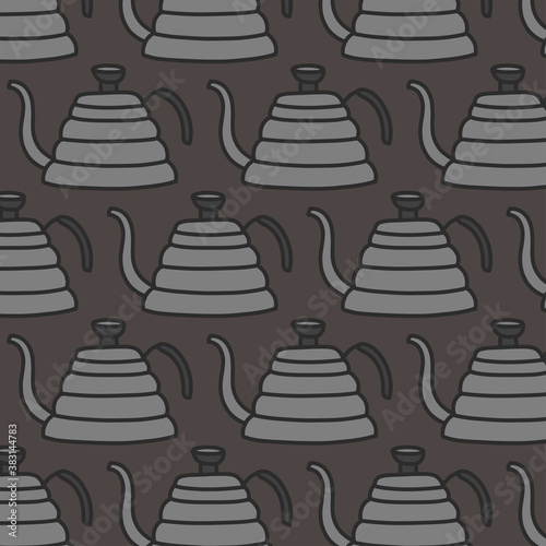 coffee kettle seamless doodle pattern, vector color illustration