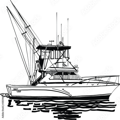 the vector illustration of the fishing  boat on the sea