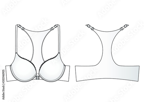 X-back Bra technical illustration. Editable underwear flat sketch