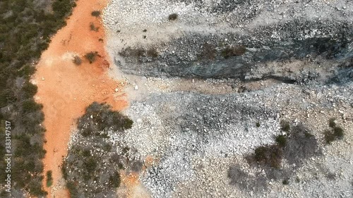 Flight over volcanic colored underground