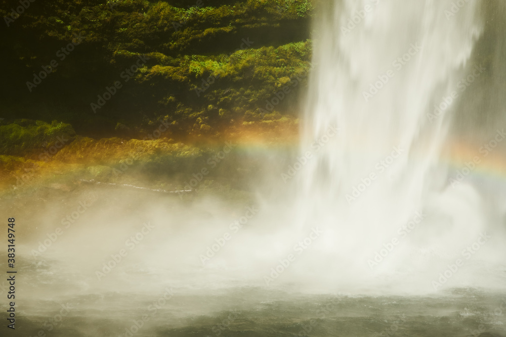Salto las Cascadas falls at Llanguihue lake and Osorno Volcano, Puerto Varas, Chile, South America. Salto las Cascadas falls at Llanguihue lake and Osorno Volcano, Puerto Varas, Chile, South America.
