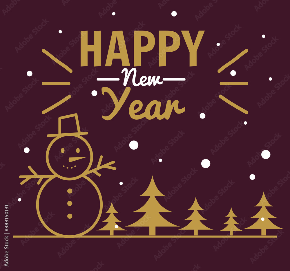 Happy new year 2021 with snowman and pine trees design, Welcome celebrate and greeting theme Vector illustration