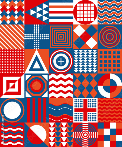 The background is assembled from geometric shapes into a simple flat ornament.