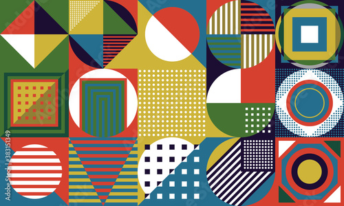 The background is assembled from geometric shapes into a simple flat ornament.