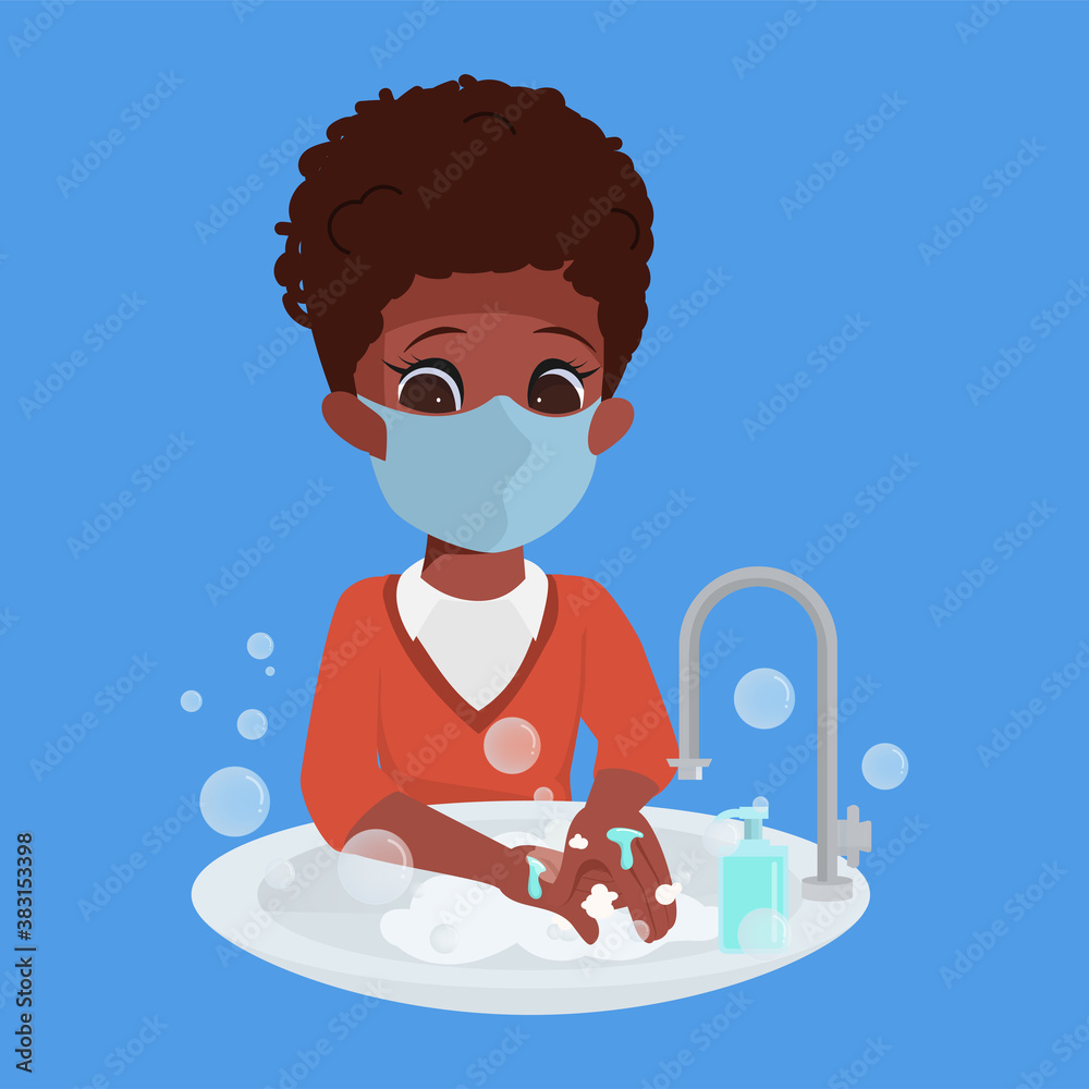 Children always washing hands character. Back to School safe from covid-19.