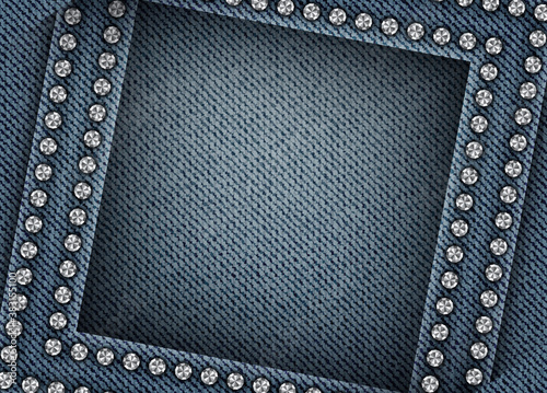 Abstract blue denim with square frame with silver spangles
