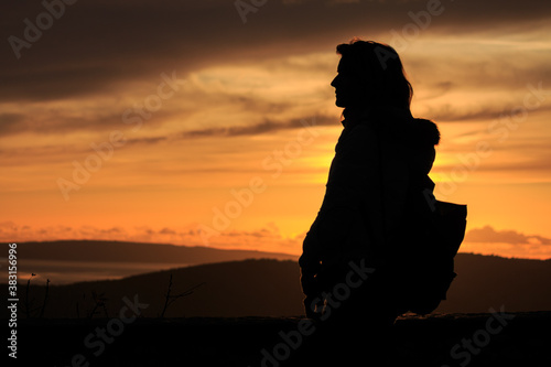Girl Sunset Silhouette (ID: 383156996)
