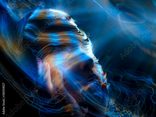 lightpainting portrait, new art direction, long exposure photo without photoshop, light drawing at long exposure	
