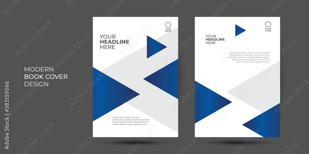 Modern blue and grey design template for poster flyer brochure cover. Graphic design layout with triangle graphic elements and space for photo background. Blue cover design
