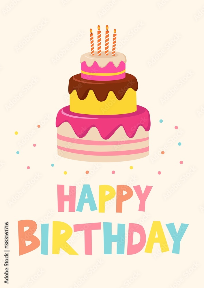 Birthday card with cake. Vector holiday illustration. Birthday card with cake. Vector holiday illustration.