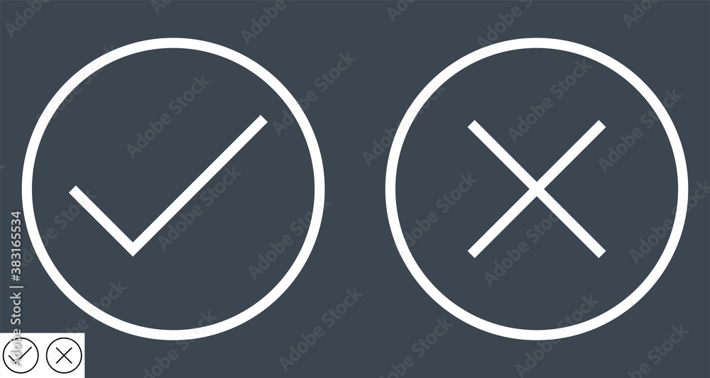Check and Cross Mark Thin Line Vector Icon. Flat icon isolated on the black background. Editable EPS file. Vector illustration. Check and Cross Mark Thin Line Vector Icon. Flat icon isolated on the black background. Editable EPS file. Vector illustration.